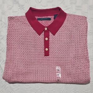 Perry Ellis Maroon Patterned Polo Short Sleeve Sweater